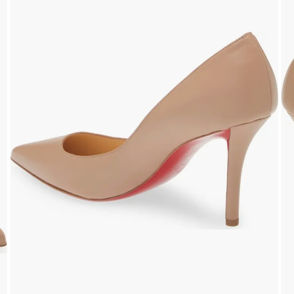 Christian Louboutin Nude Leather Pointed-Toe Pump with Red Sole - Picture 3 of 10